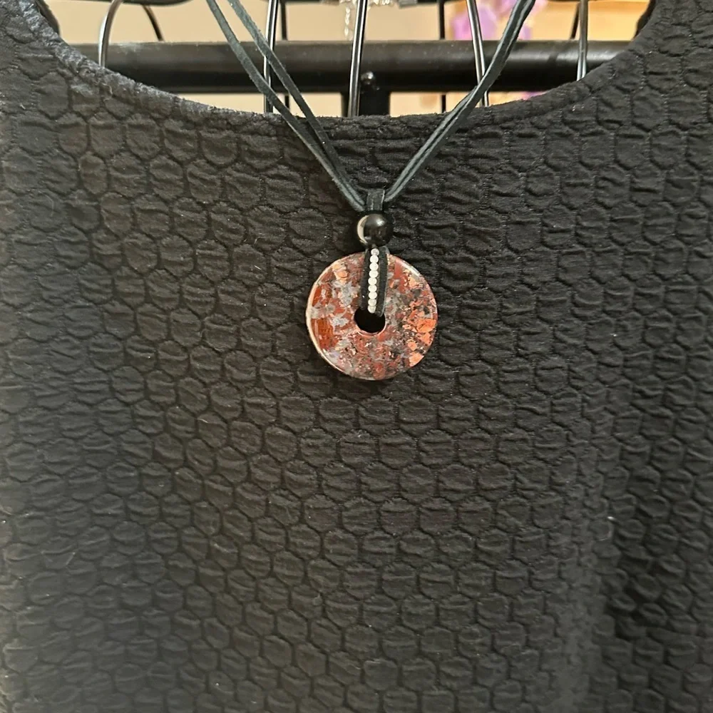 Mexican Crazy Lace Agate Donut Pendant on Genuine Leather